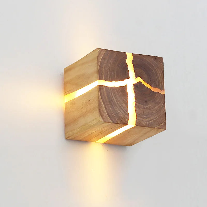 WoodAura Wood & Resin Cube Wall Light