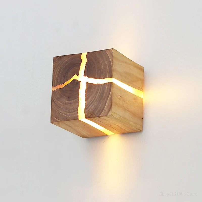WoodAura Wood & Resin Cube Wall Light