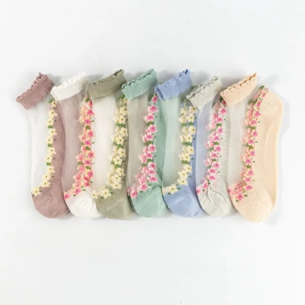 Floral Lace Trim Ankle Socks