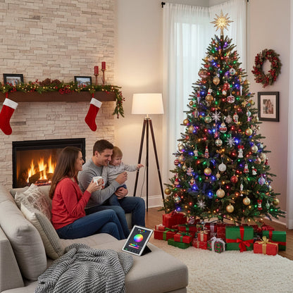 Cozy Crest Pre-Lit Artificial Christmas Tree - 7ft & 9ft Fraser Fir or Snow Flocked, Built-In Lights, Easy Assembly