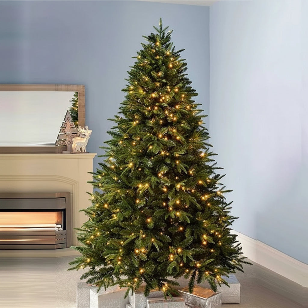 Cozy Crest Pre-Lit Artificial Christmas Tree - 7ft & 9ft Fraser Fir or Snow Flocked, Built-In Lights, Easy Assembly