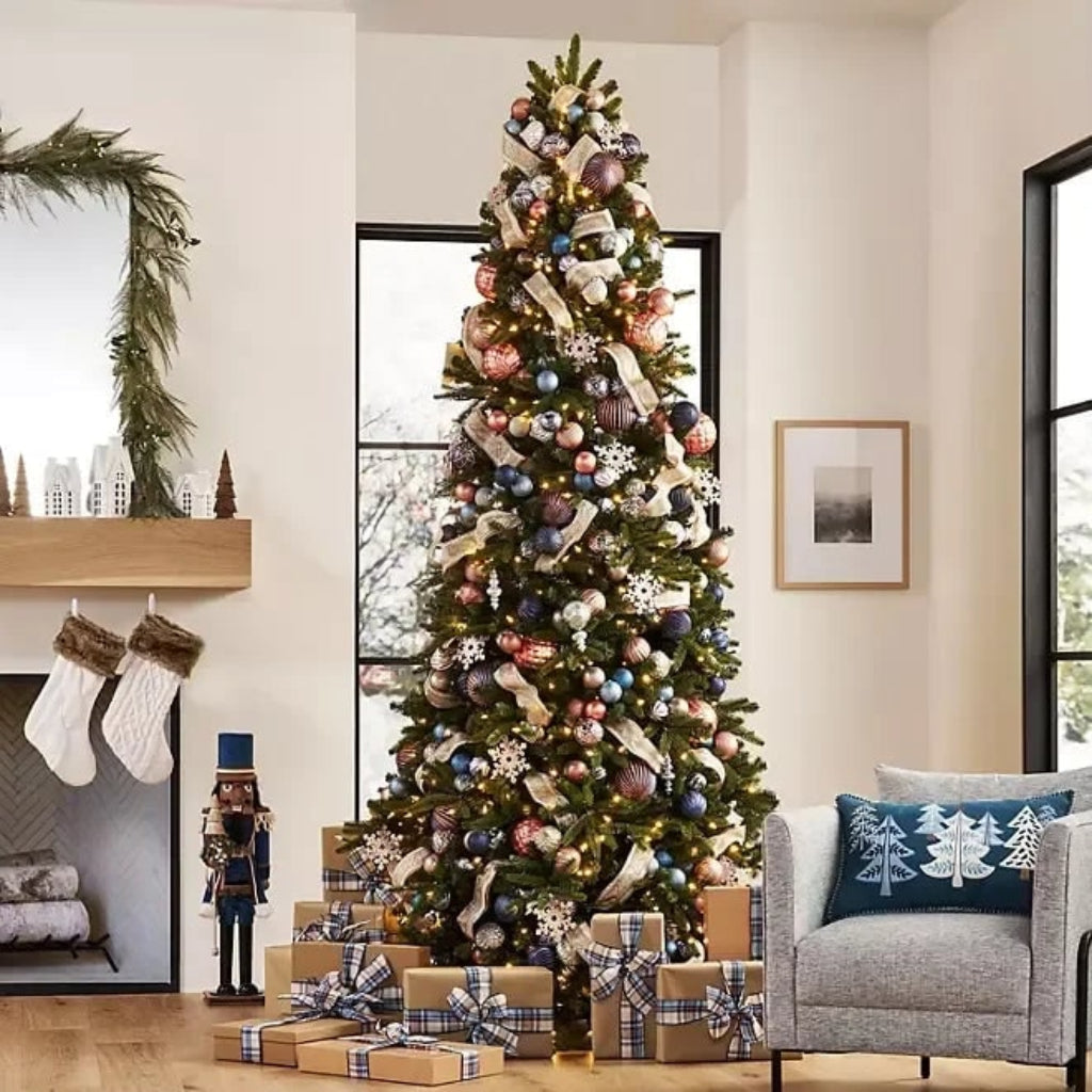 Cozy Crest Pre-Lit Artificial Christmas Tree - 7ft & 9ft Fraser Fir or Snow Flocked, Built-In Lights, Easy Assembly