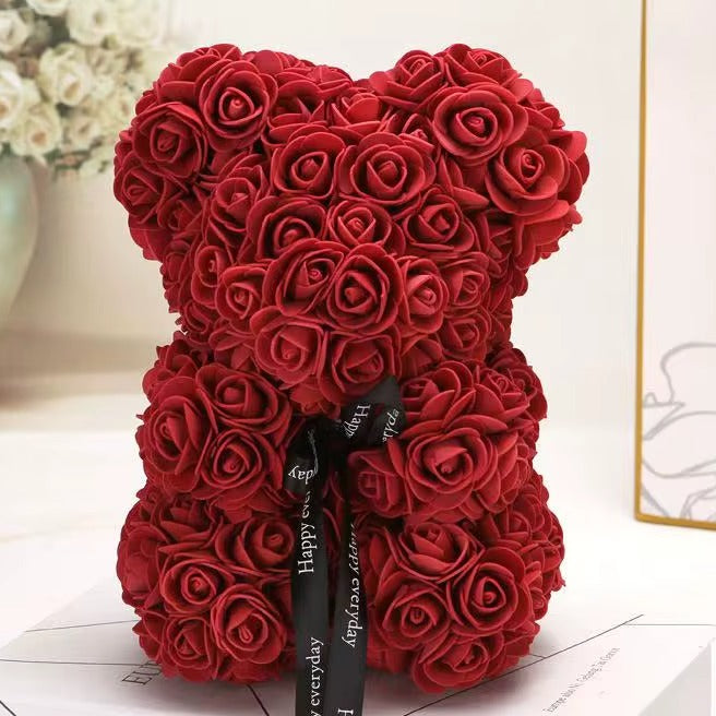 Burgundy foam rose bear