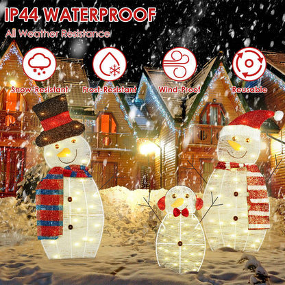 Lighted snowman family Christmas yard decoration, set of three