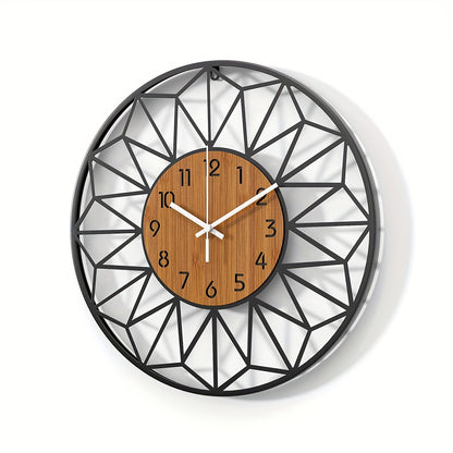 Metal Wall Clock with Wood Grain Center