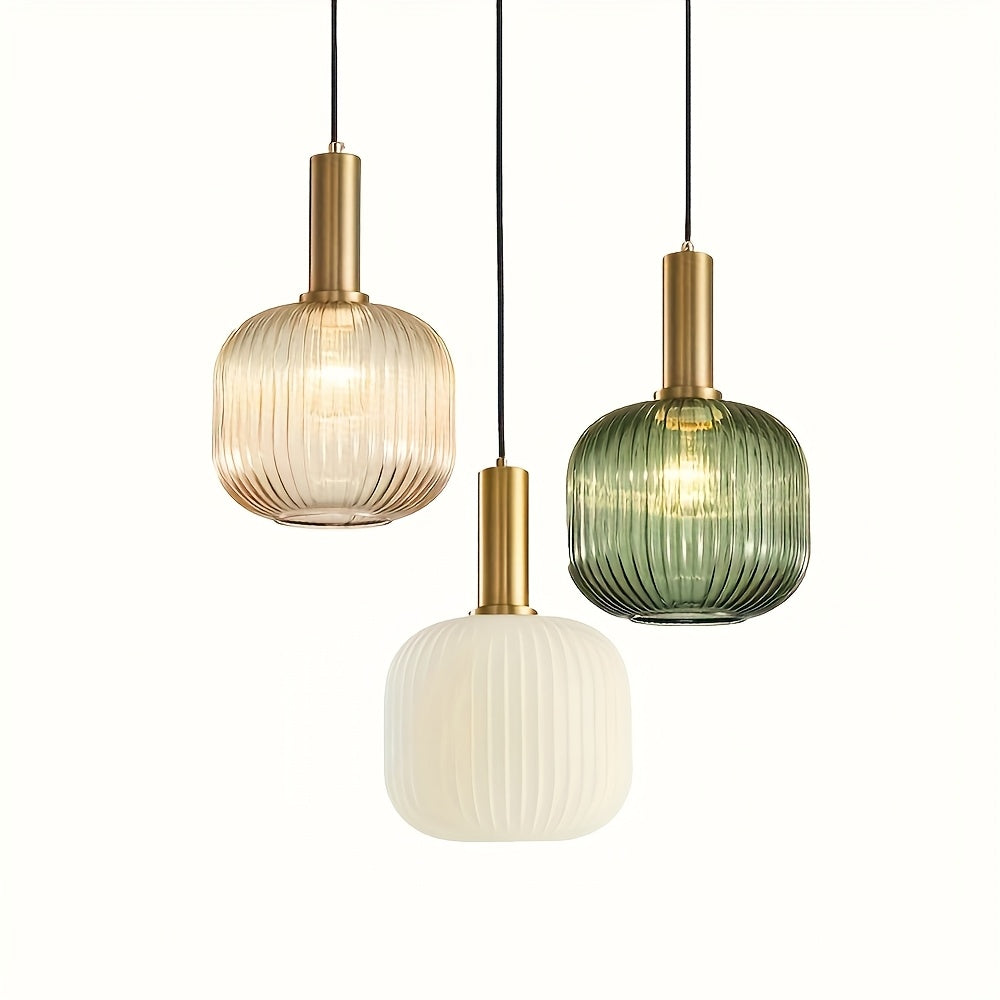 Ribbed Glass Brass Pendant