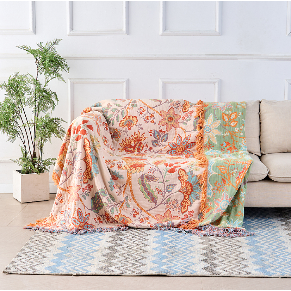 Fringed Floral Boho Throw