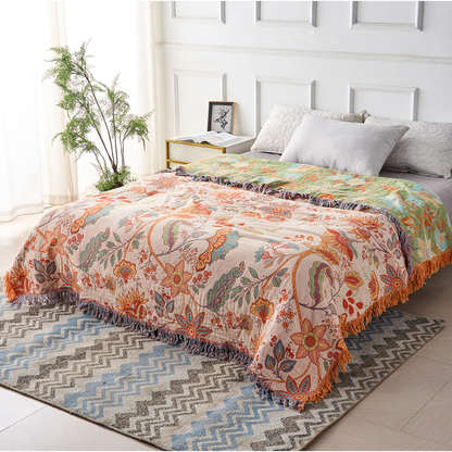 Fringed Floral Boho Throw