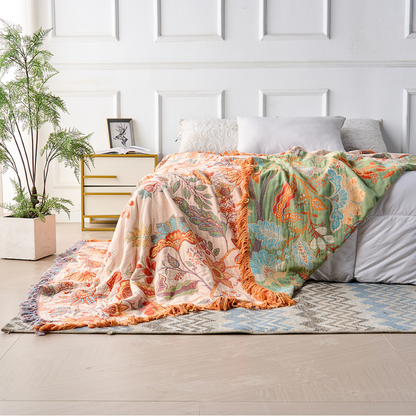 Fringed Floral Boho Throw