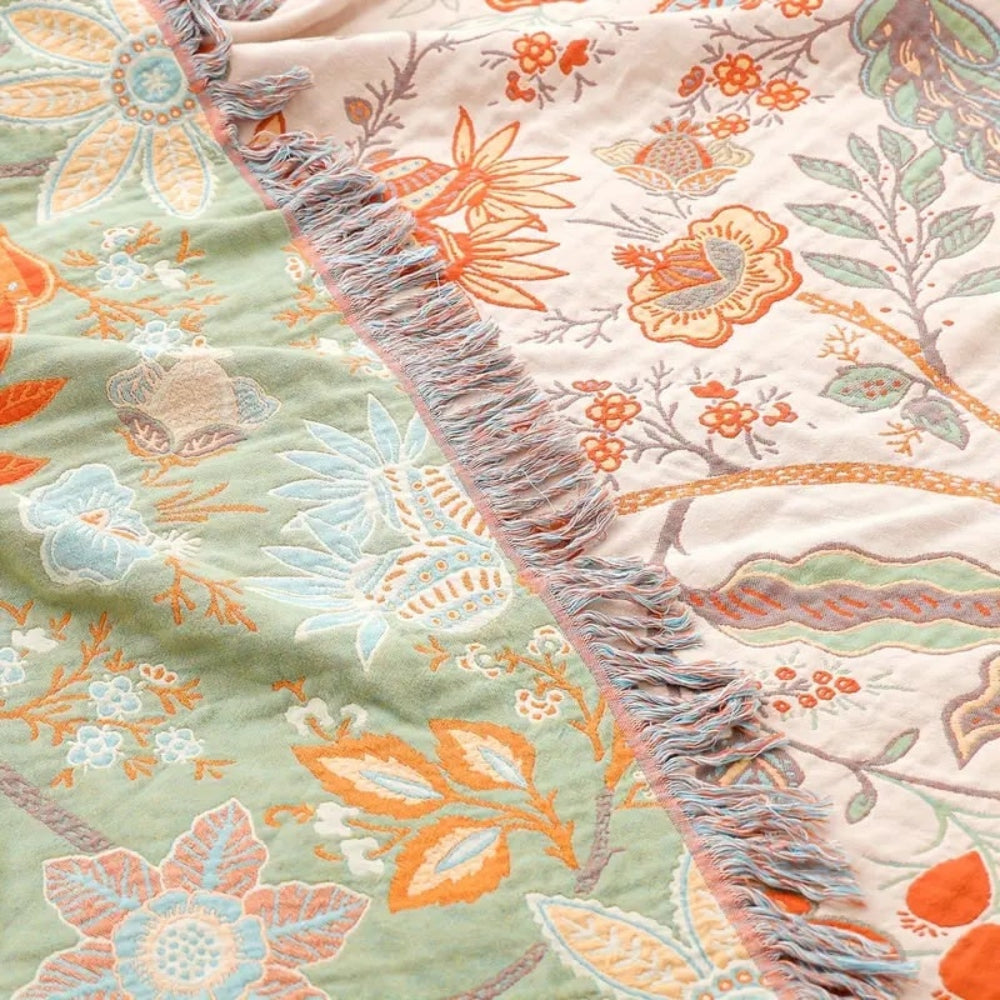 Fringed Floral Boho Throw