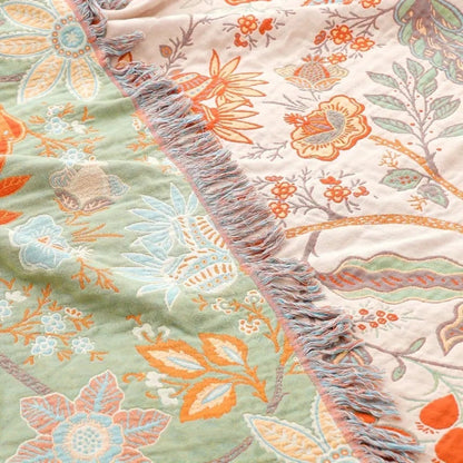 Fringed Floral Boho Throw