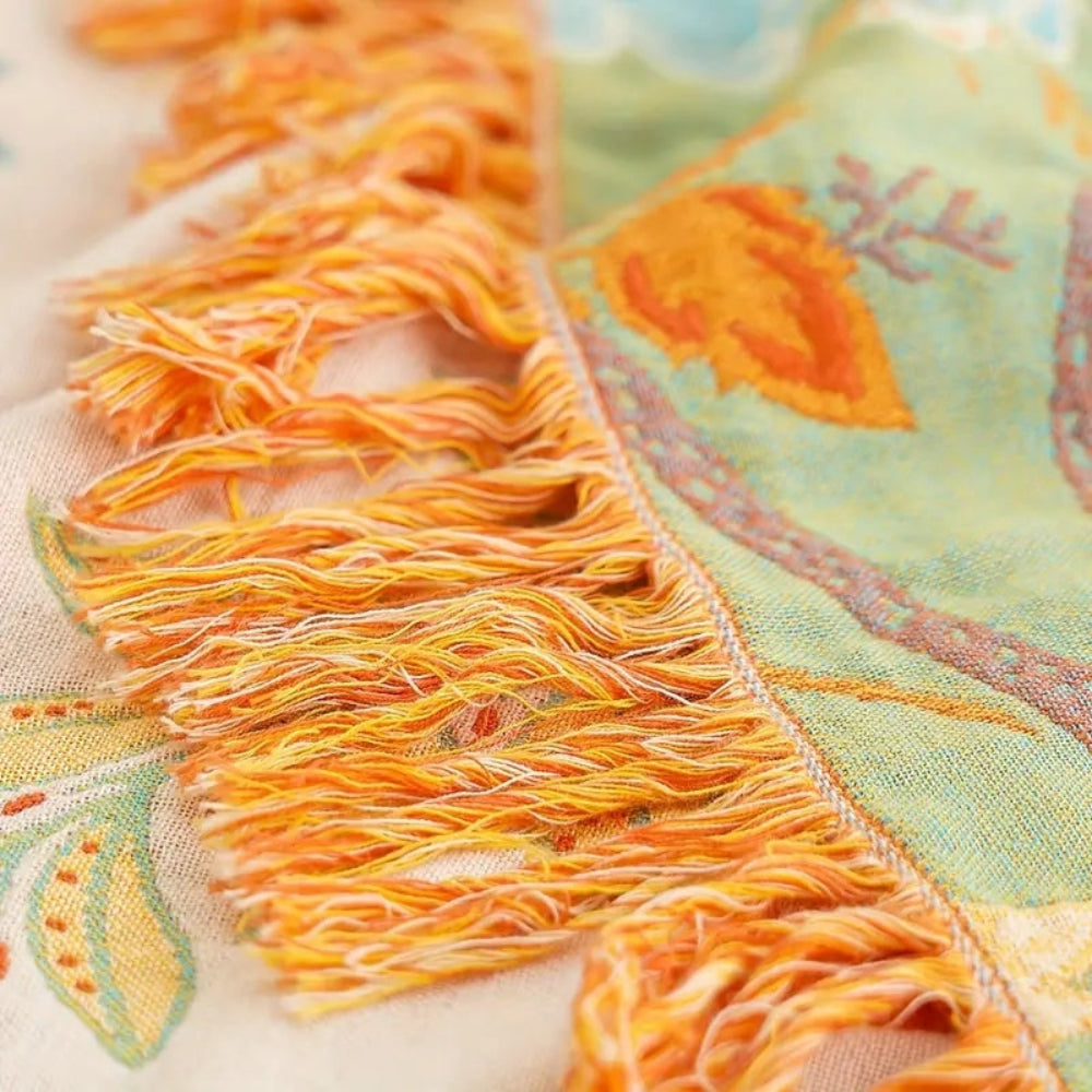 Fringed Floral Boho Throw
