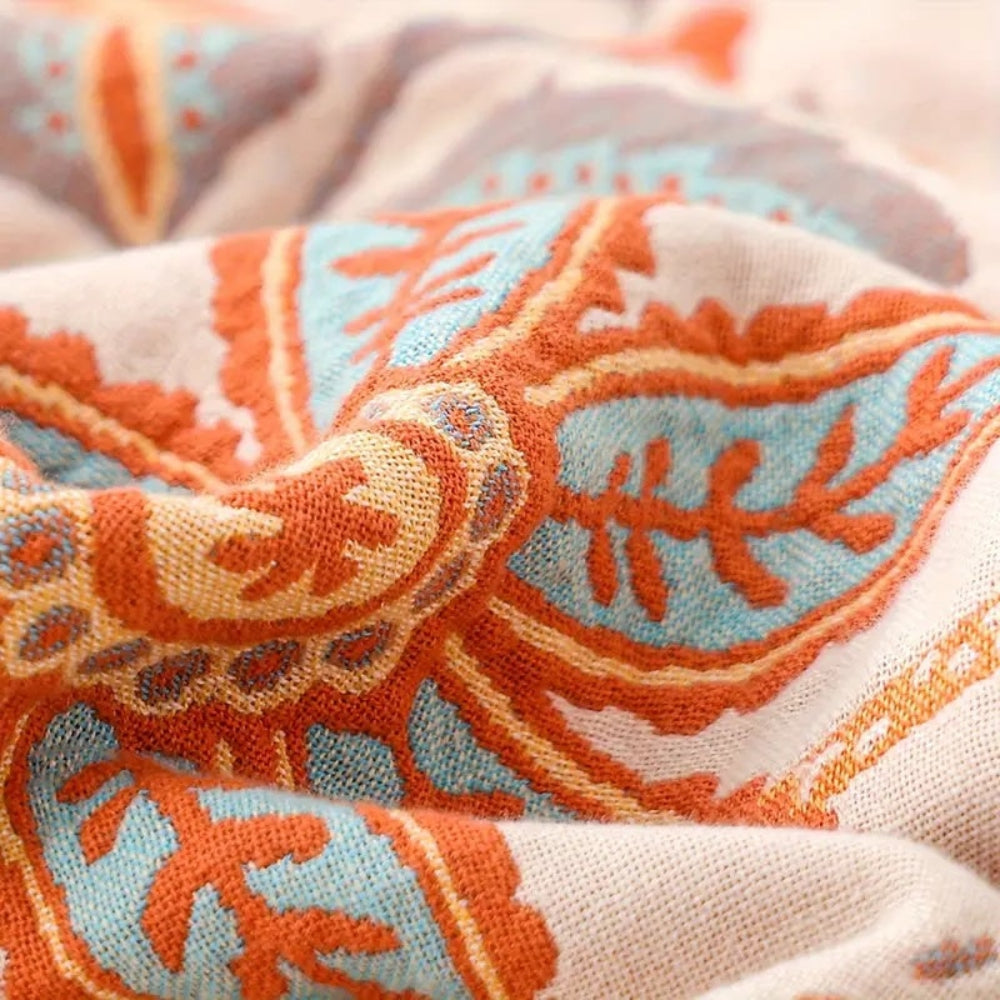 Fringed Floral Boho Throw