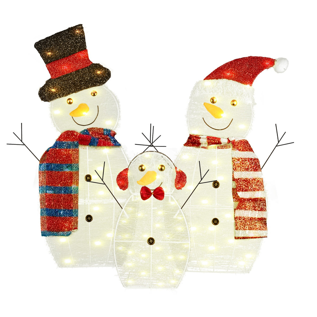 Lighted snowman family Christmas yard decoration, set of three