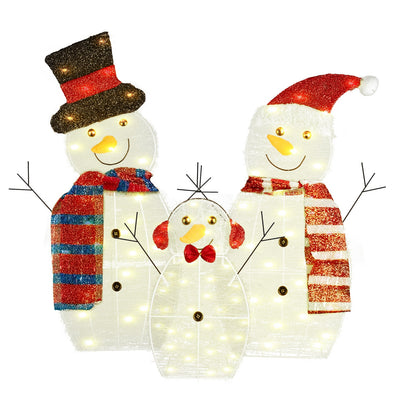 Lighted snowman family Christmas yard decoration, set of three