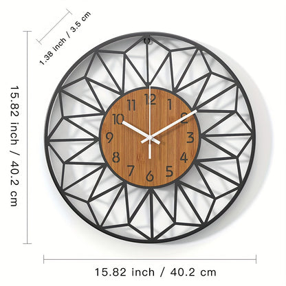 Metal Wall Clock with Wood Grain Center