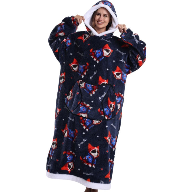 Fleece wearable blanket hoodie, Poodle print