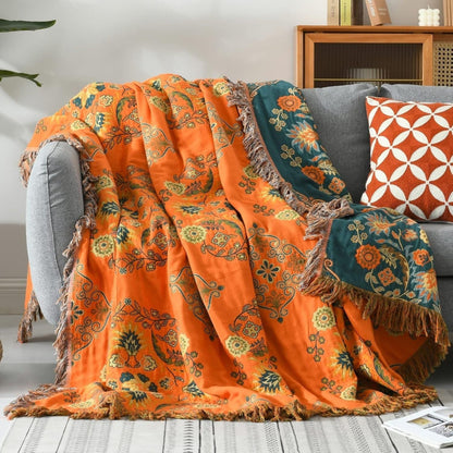 Reversible Fringed Cotton Throw