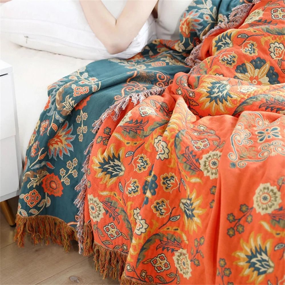 Reversible Fringed Cotton Throw