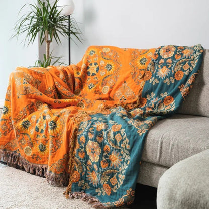 Reversible Fringed Cotton Throw