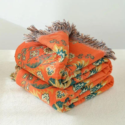 Reversible Fringed Cotton Throw