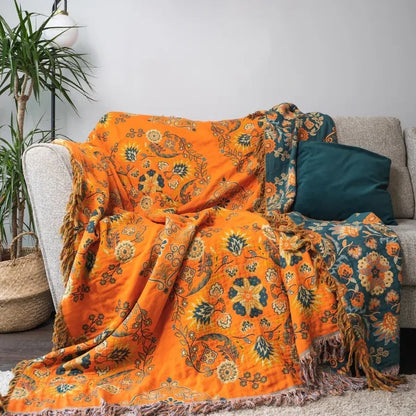 Reversible Fringed Cotton Throw