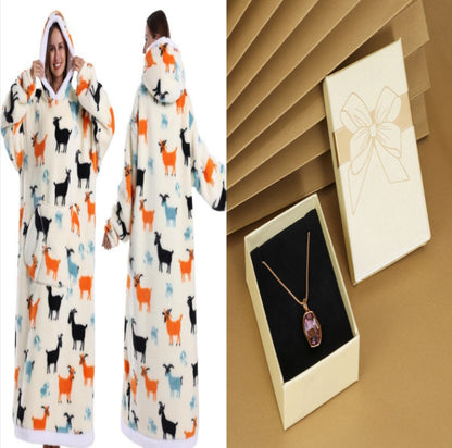 Fleece wearable blanket hoodie, antelope set print