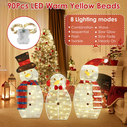 Lighted snowman family Christmas yard decoration, set of three