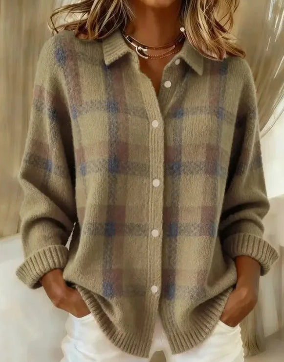 Oversized button-front cardigan in khaki