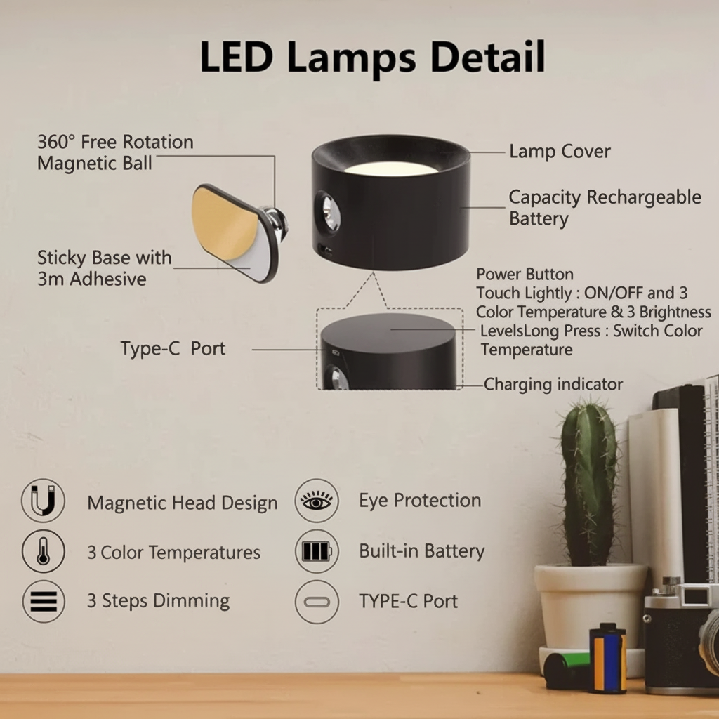 Rechargeable Magnetic Adjustable Wall Light