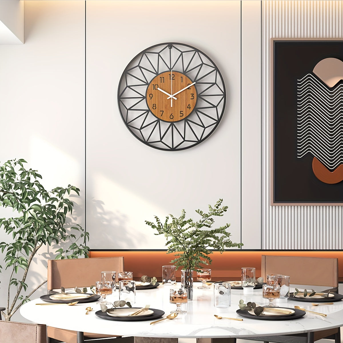 Metal Wall Clock with Wood Grain Center