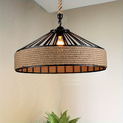 Rustic Hemp Rope Farmhouse Pendant Light