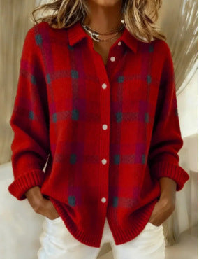 Oversized button-front cardigan in red