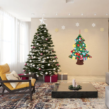 Felt Christmas tree wall hanging with colorful felt ornaments