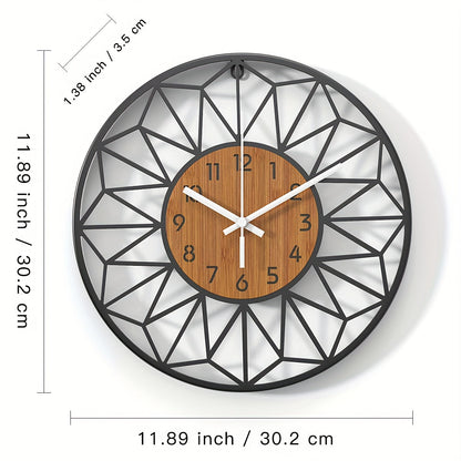 Metal Wall Clock with Wood Grain Center