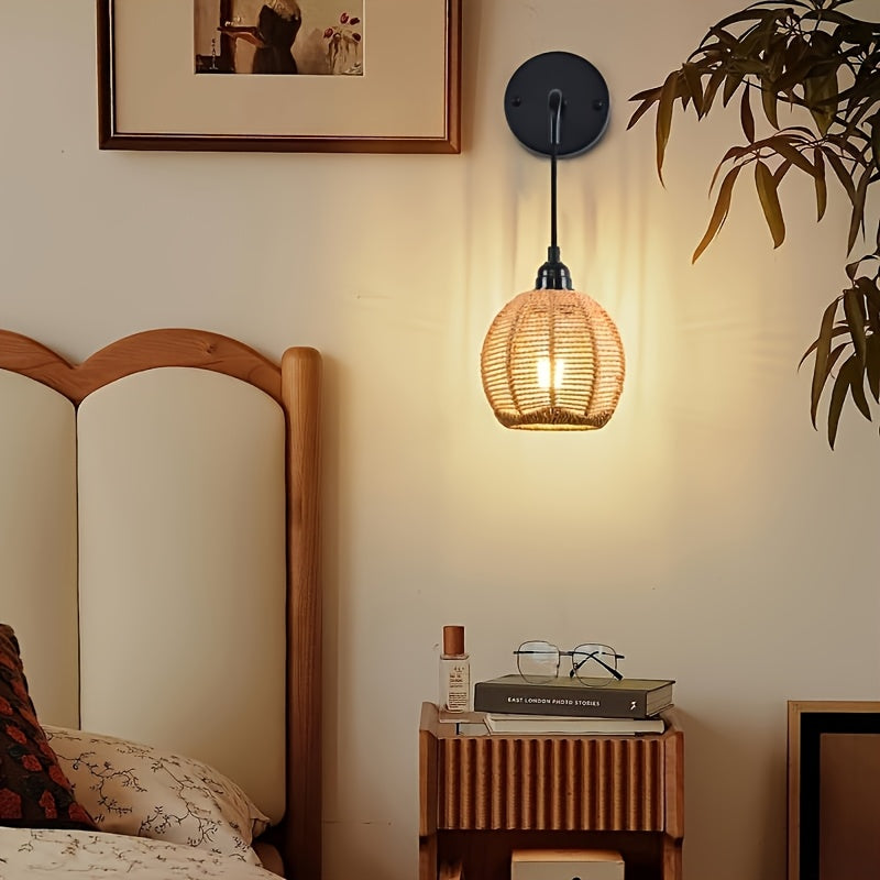 Handwoven Rattan Wall Sconce