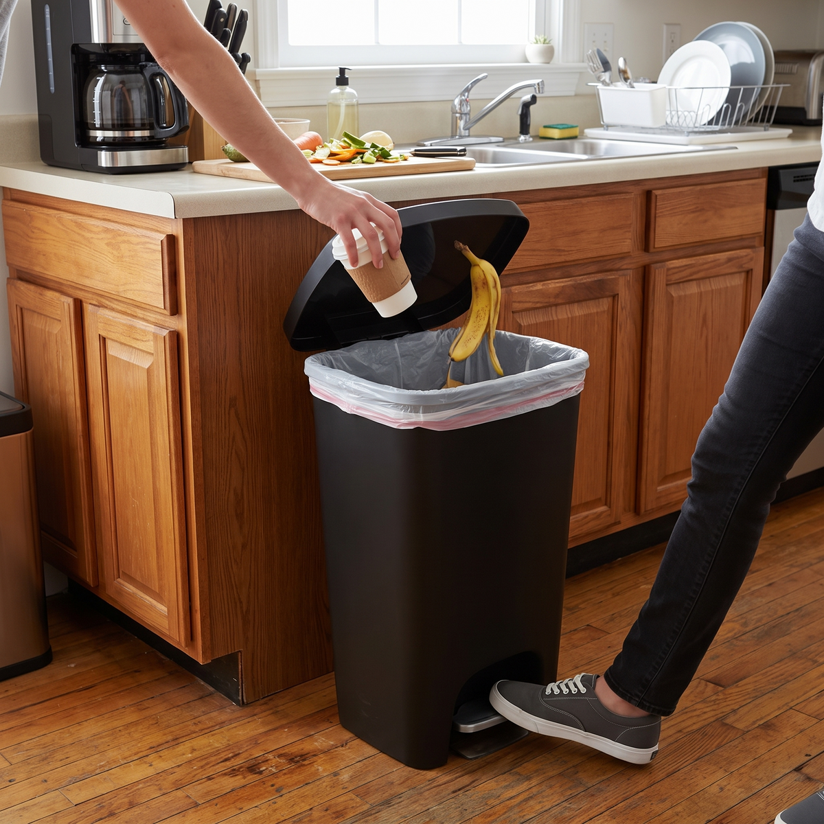 13 Gallon White Kitchen Trash Can Step Pedal Odor Protection