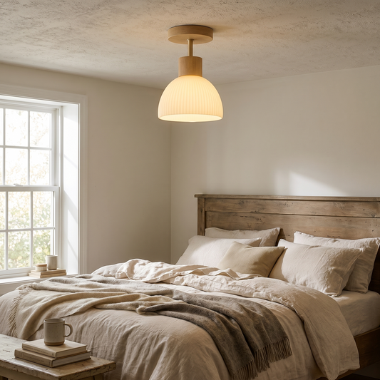 Ailse Ceiling Lamp Natural Wood and Glass LED