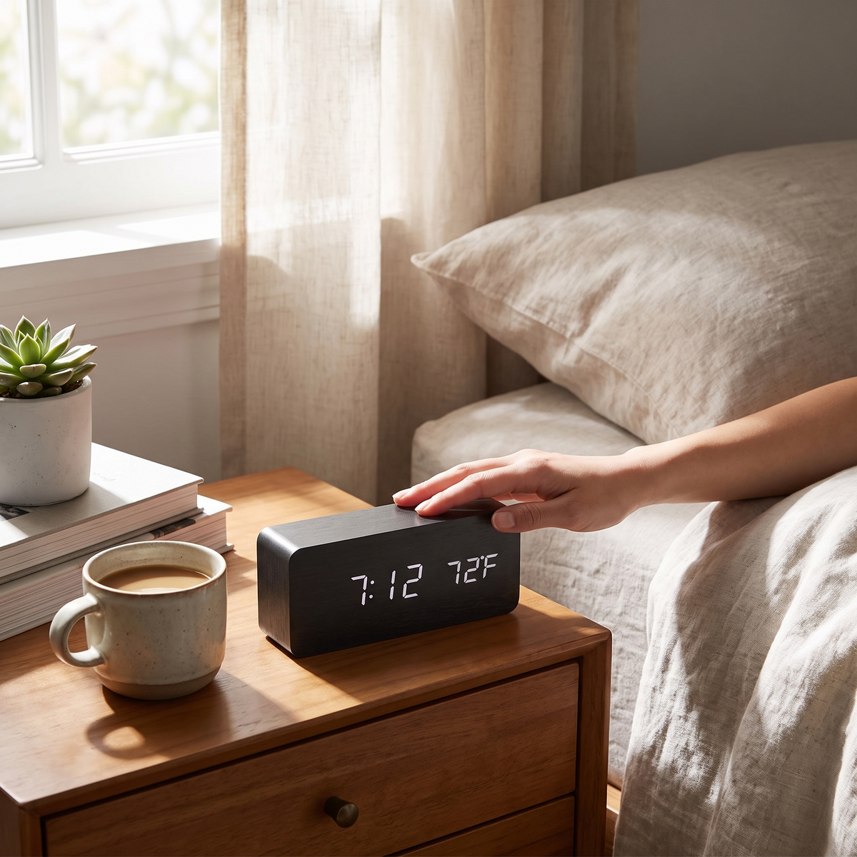 Alarm Clock Digital LED Wood Desk Clock