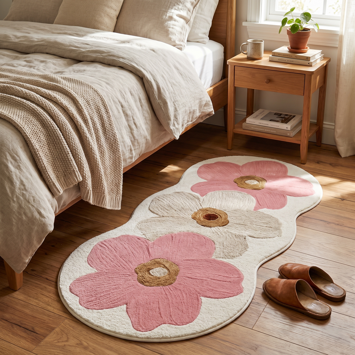 Area Rug Floral Irregular Soft Bedroom Floor Mat