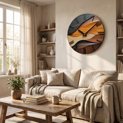 Artistic Round Wall Clock Nordic Faux Wood Grain
