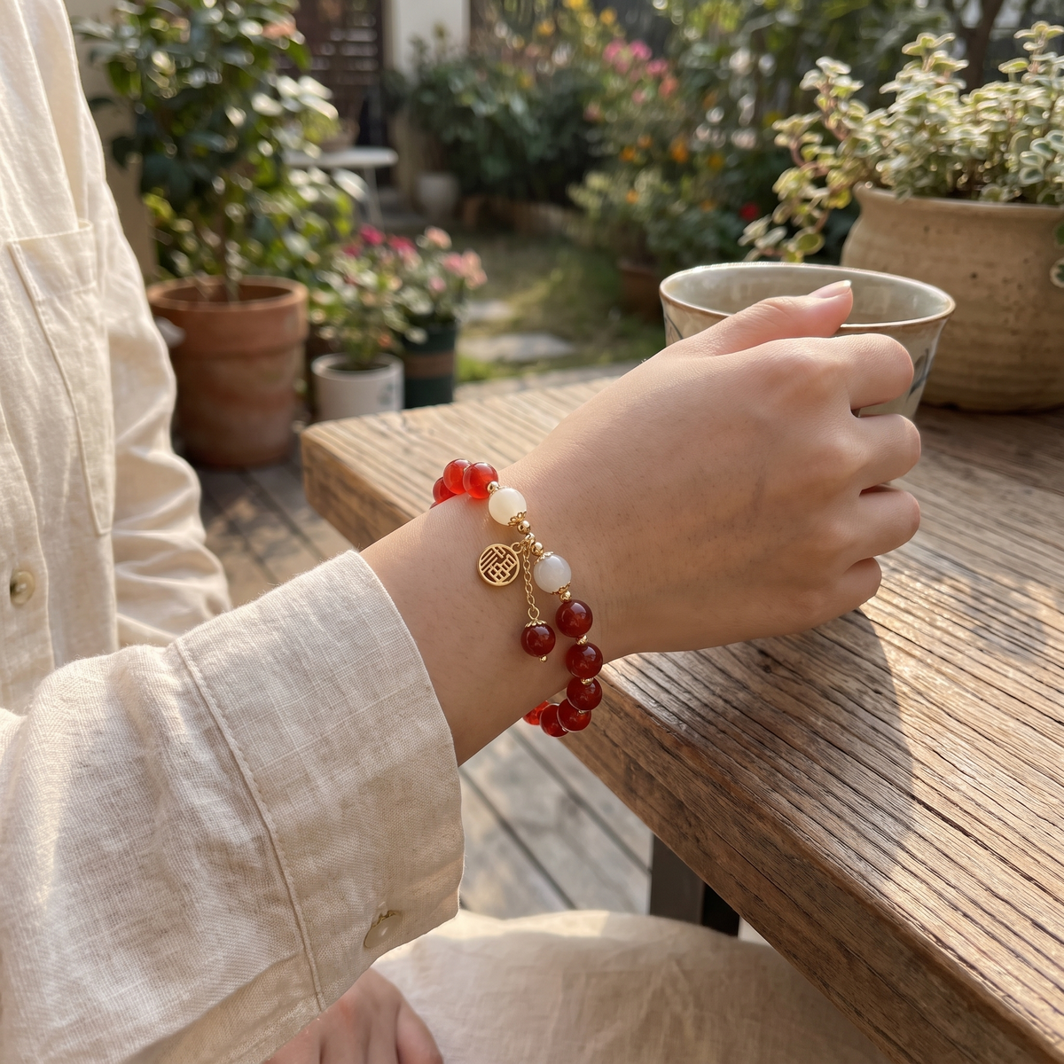 Beaded Bracelet Natural Stone Red Jewelry