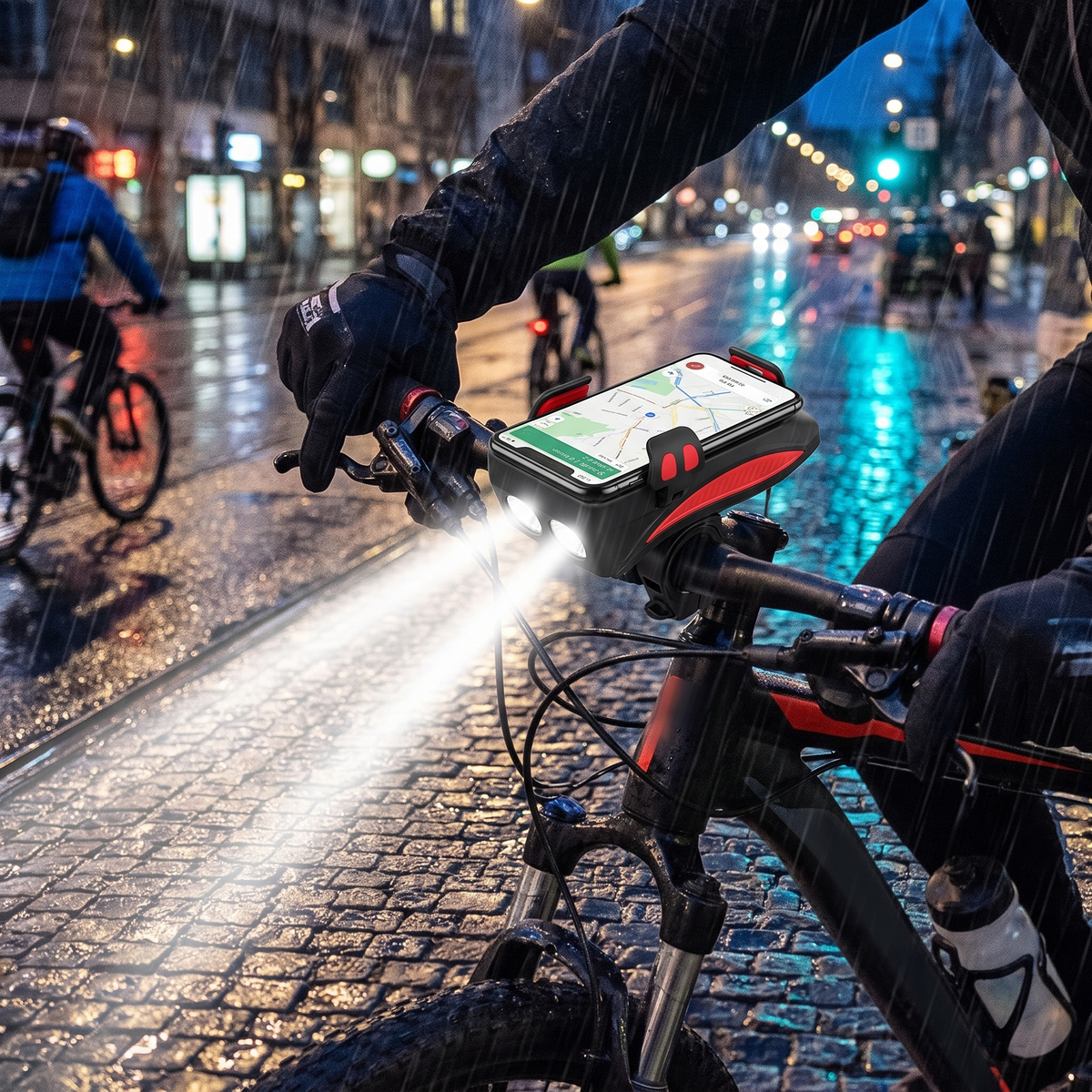 Bike Light Phone Mount Powerbank Horn Combo