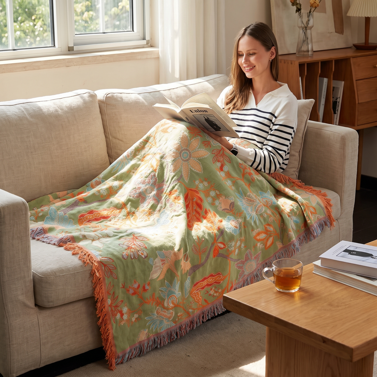 Blanket Throw Floral Boho Fringe Design