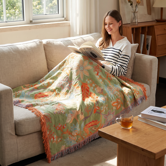 Blanket Throw Floral Boho Fringe Design