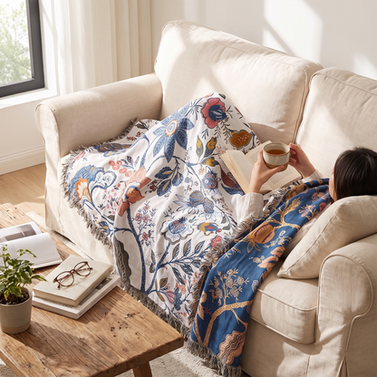 Blanket Throw Floral Reversible Tassel Design