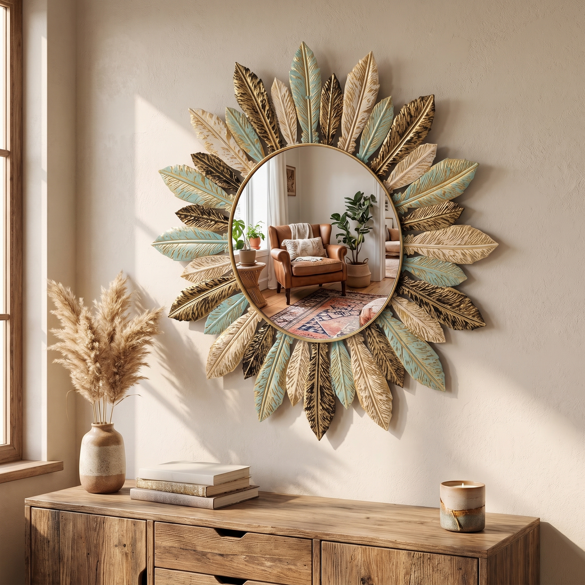 Bohemian Sunburst Metal Wall Mirror