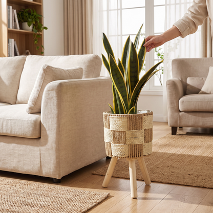 Bohemian Bamboo Woven Flower Stand Rattan Planter