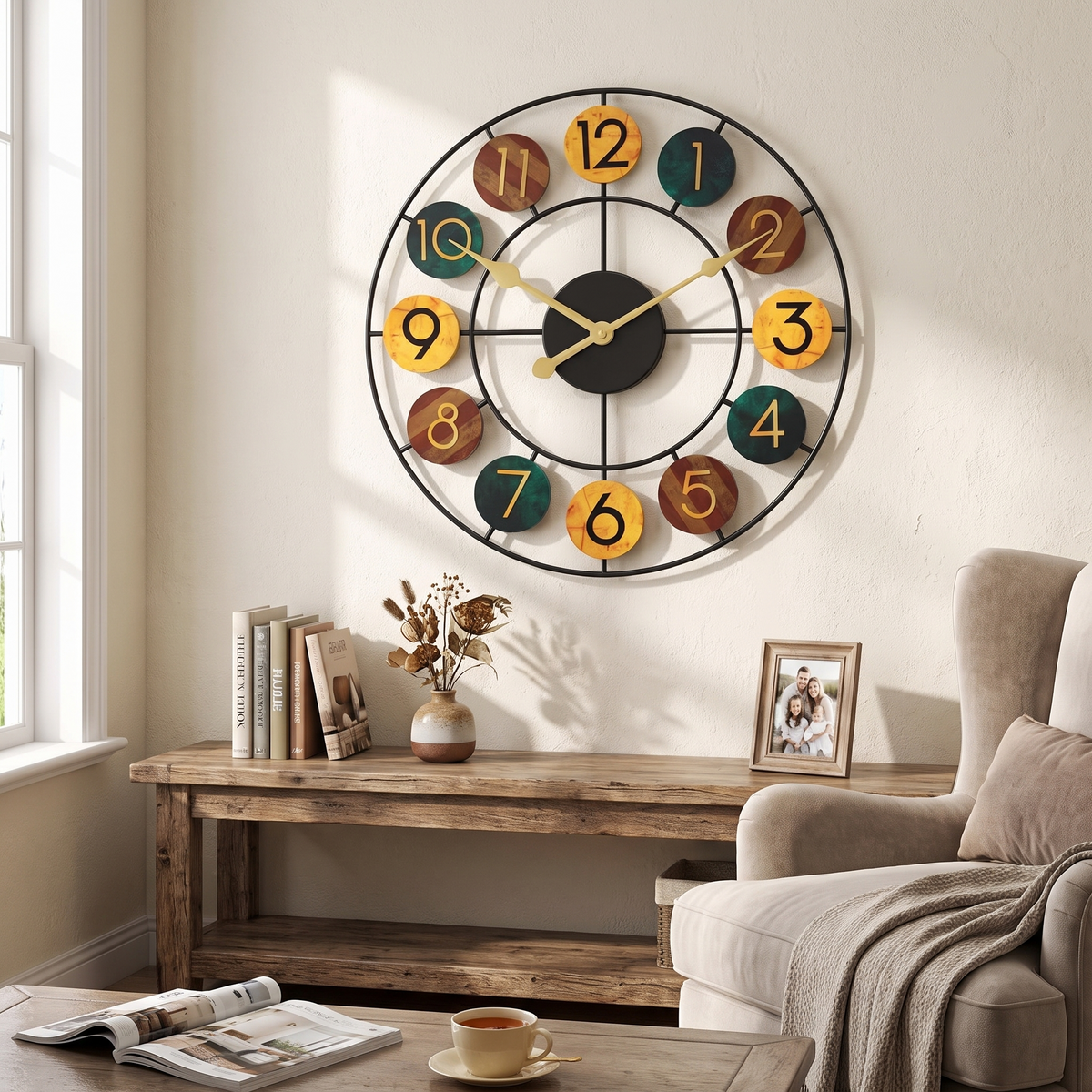 Colourful Metal Wall Clock Retro Iron Design