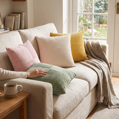 Corduroy Cushion Covers Striped Throw Pillow